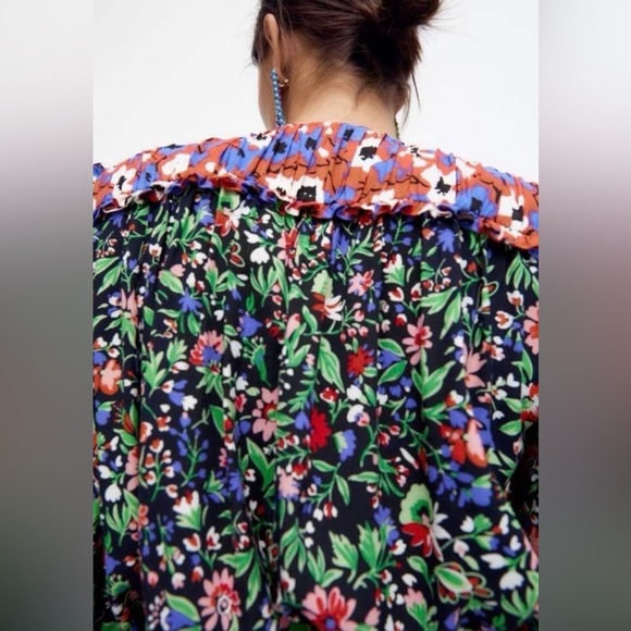Zara Woman Shoulder Pad Patchwork Floral Print Top Blouse - Picture 4 of 7